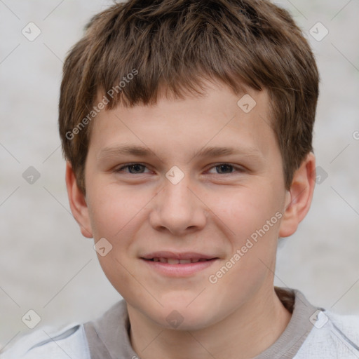 Joyful white child male with short  brown hair and brown eyes