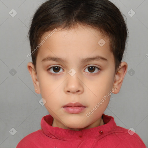 Neutral white child female with short  brown hair and brown eyes