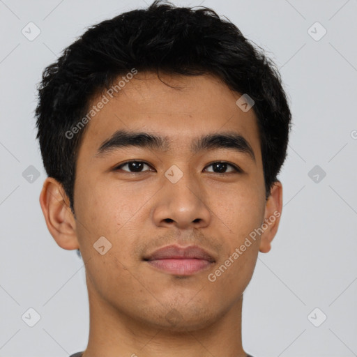 Neutral asian young-adult male with short  brown hair and brown eyes