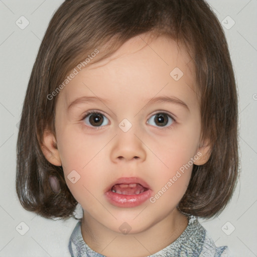 Neutral white child female with medium  brown hair and brown eyes