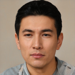 Neutral asian young-adult male with short  black hair and brown eyes