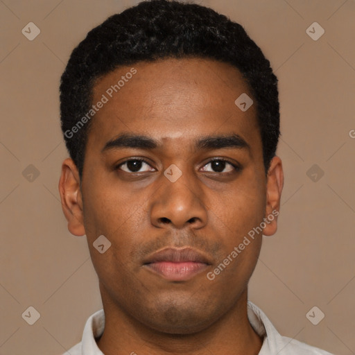 Neutral latino young-adult male with short  brown hair and brown eyes
