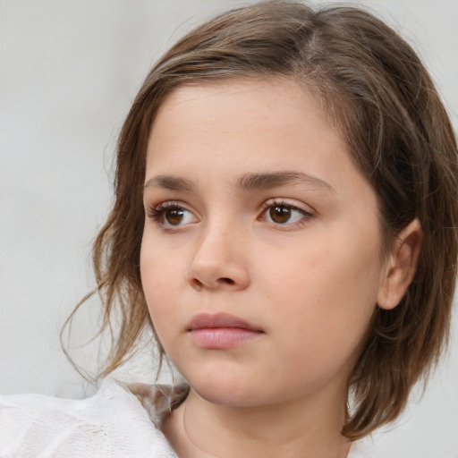 Neutral white child female with medium  brown hair and brown eyes