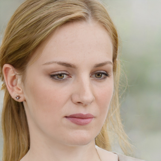 Neutral white young-adult female with medium  brown hair and blue eyes