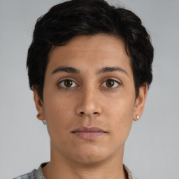 Neutral asian young-adult male with short  brown hair and brown eyes