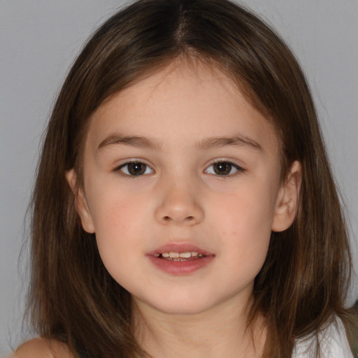 Neutral white child female with medium  brown hair and brown eyes