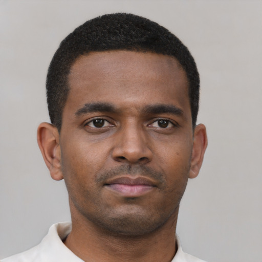 Neutral black young-adult male with short  brown hair and brown eyes