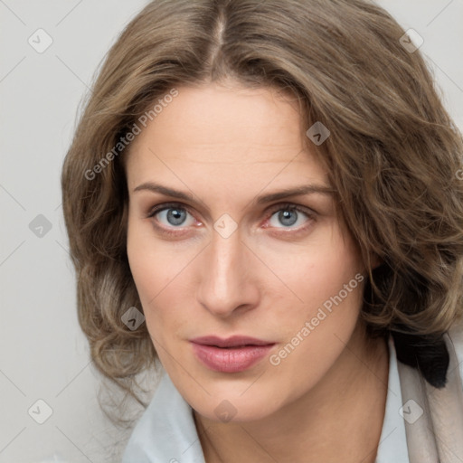 Neutral white young-adult female with medium  brown hair and green eyes