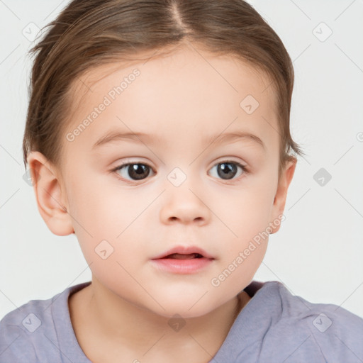 Neutral white child female with short  brown hair and brown eyes