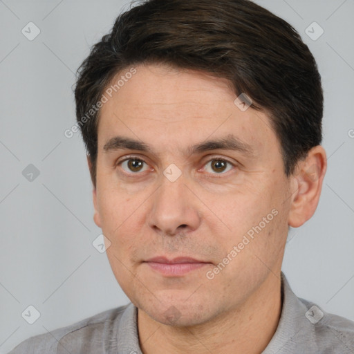 Neutral white adult male with short  brown hair and brown eyes