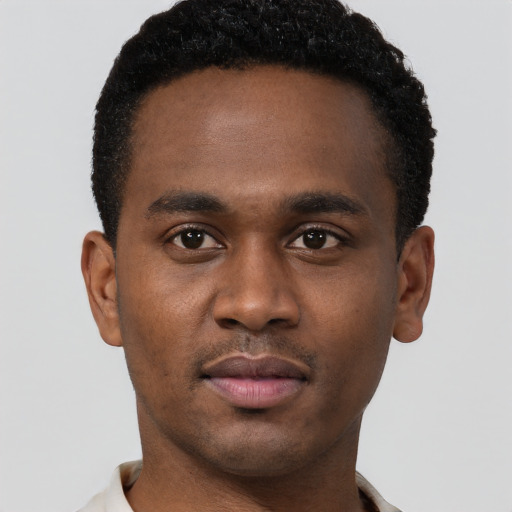 Neutral black young-adult male with short  brown hair and brown eyes