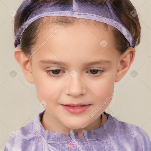 Joyful white child female with short  brown hair and brown eyes