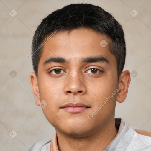 Neutral asian young-adult male with short  brown hair and brown eyes