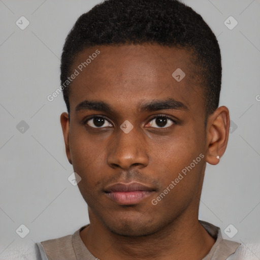 Neutral black young-adult male with short  brown hair and brown eyes