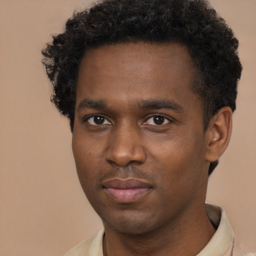 Neutral black young-adult male with short  brown hair and brown eyes