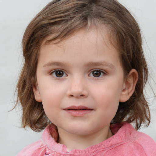 Neutral white child female with medium  brown hair and grey eyes