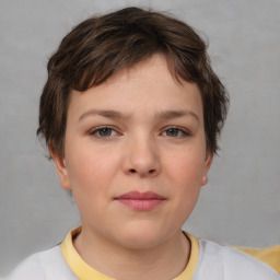 Neutral white child female with short  brown hair and brown eyes