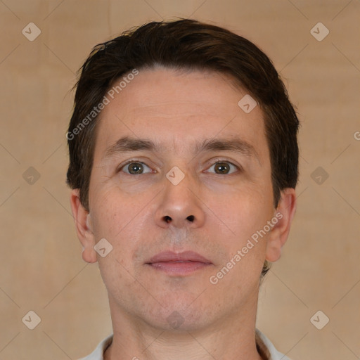 Neutral white adult male with short  brown hair and brown eyes