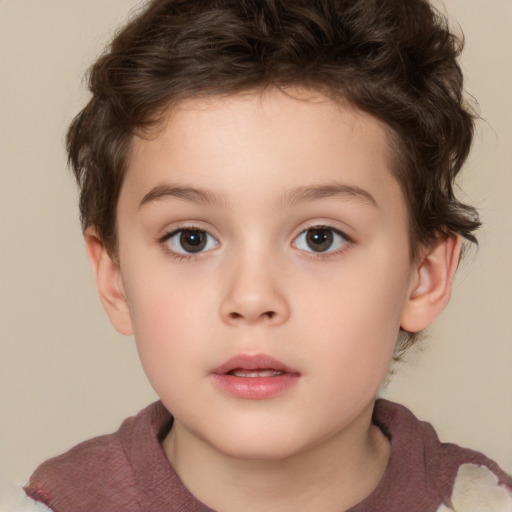 Neutral white child female with short  brown hair and brown eyes