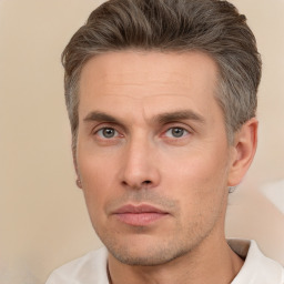 Neutral white adult male with short  brown hair and brown eyes