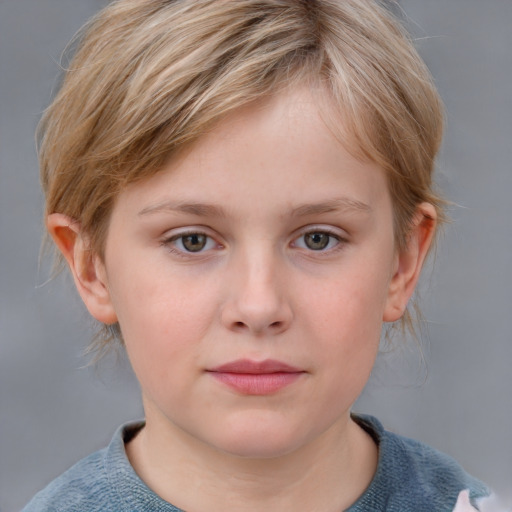 Neutral white child female with medium  brown hair and blue eyes