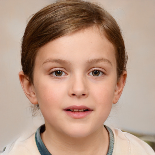 Neutral white child female with medium  brown hair and brown eyes