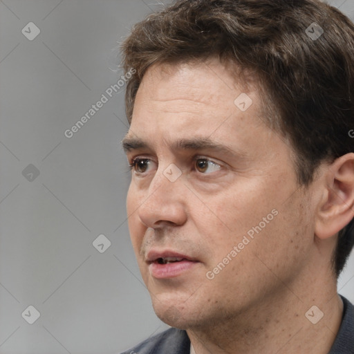 Neutral white adult male with short  brown hair and brown eyes