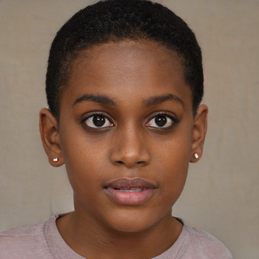 Neutral black child female with short  brown hair and brown eyes