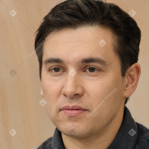 Neutral white adult male with short  brown hair and brown eyes