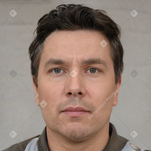 Neutral white adult male with short  brown hair and brown eyes