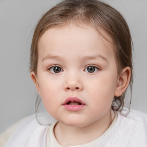 Neutral white child female with medium  brown hair and brown eyes