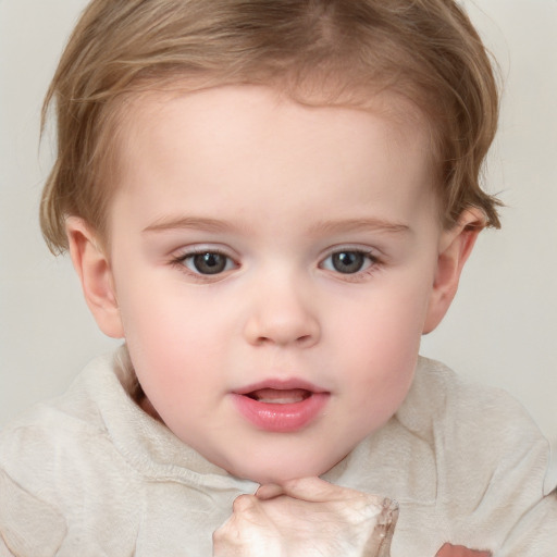 Neutral white child female with short  brown hair and blue eyes