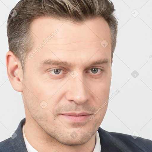 Neutral white adult male with short  brown hair and brown eyes