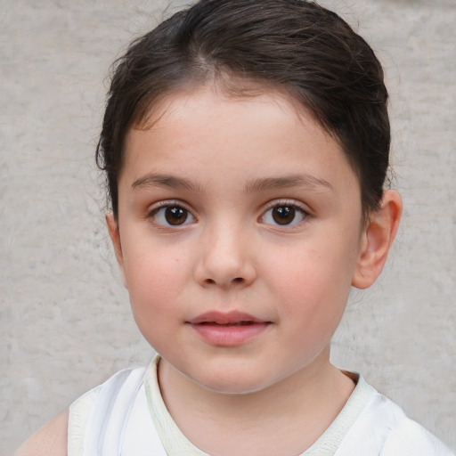 Neutral white child female with short  brown hair and brown eyes
