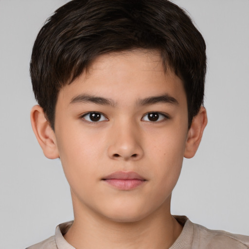 Neutral asian child male with short  brown hair and brown eyes