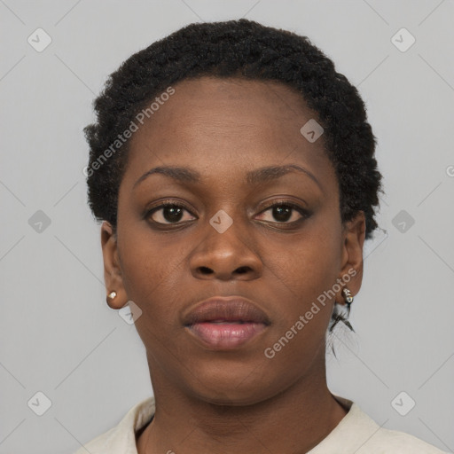 Neutral black young-adult female with short  brown hair and brown eyes