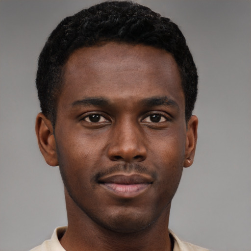 Neutral black young-adult male with short  brown hair and brown eyes
