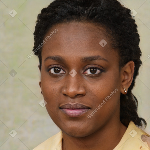 Neutral black young-adult female with short  black hair and brown eyes