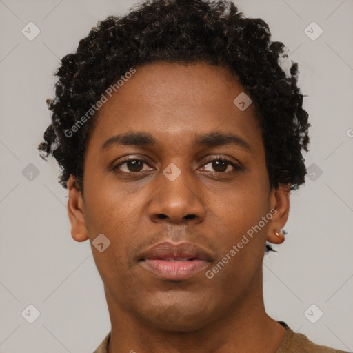 Neutral black young-adult male with short  brown hair and brown eyes