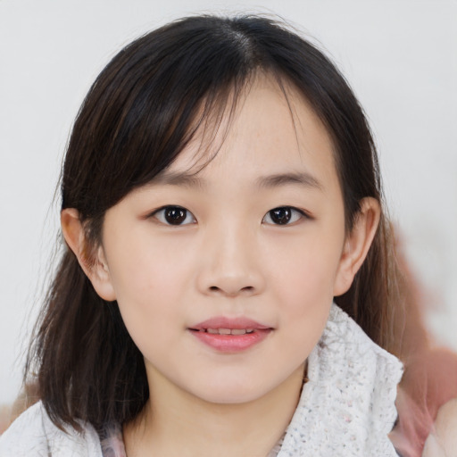 Neutral asian child female with medium  brown hair and brown eyes