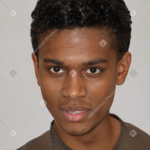 Neutral black young-adult male with short  brown hair and brown eyes