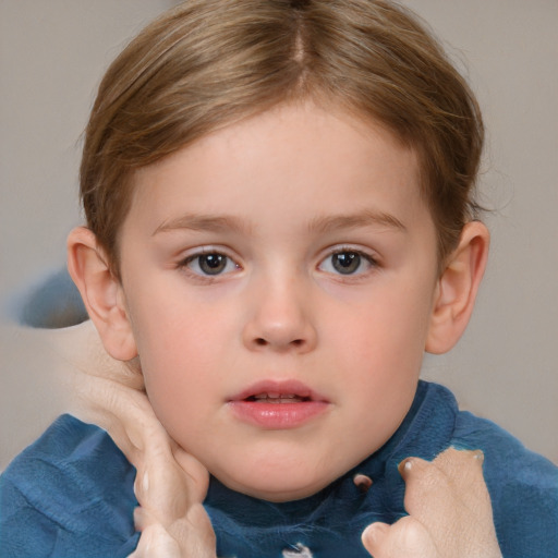 Neutral white child female with medium  brown hair and blue eyes