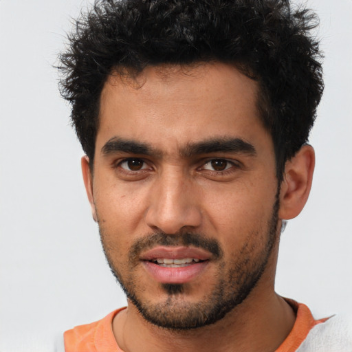 Neutral white young-adult male with short  black hair and brown eyes