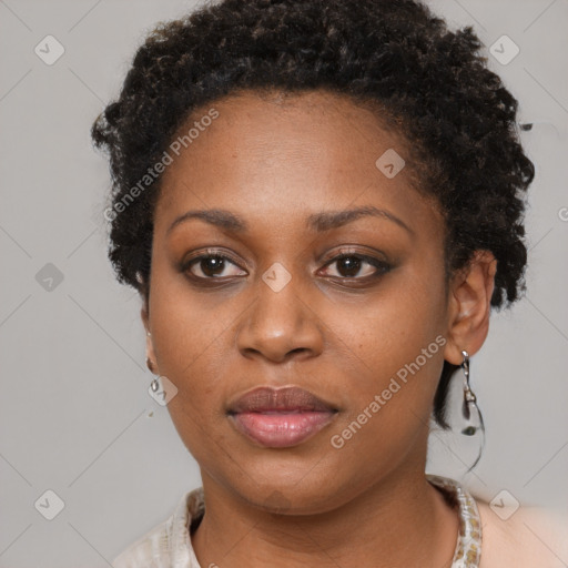 Neutral black young-adult female with short  brown hair and brown eyes