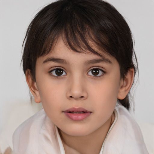 Neutral white child female with medium  brown hair and brown eyes