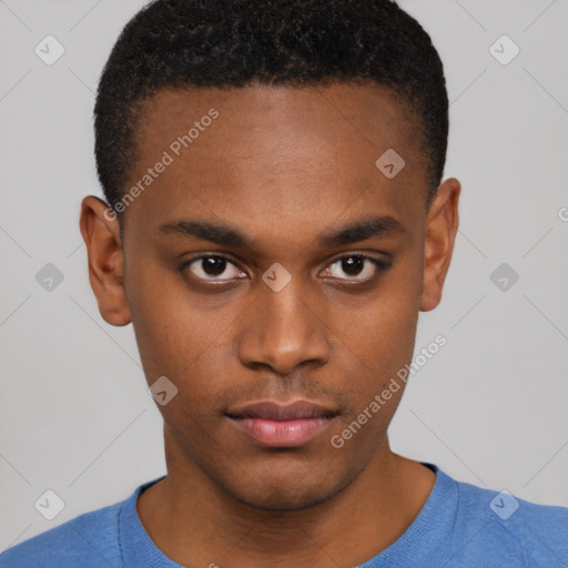 Neutral black young-adult male with short  brown hair and brown eyes