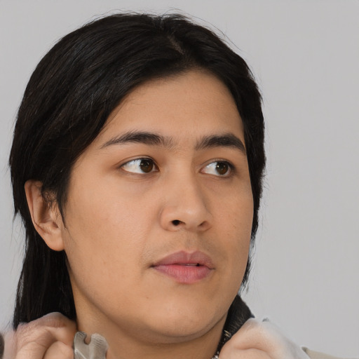 Neutral asian young-adult male with medium  black hair and brown eyes