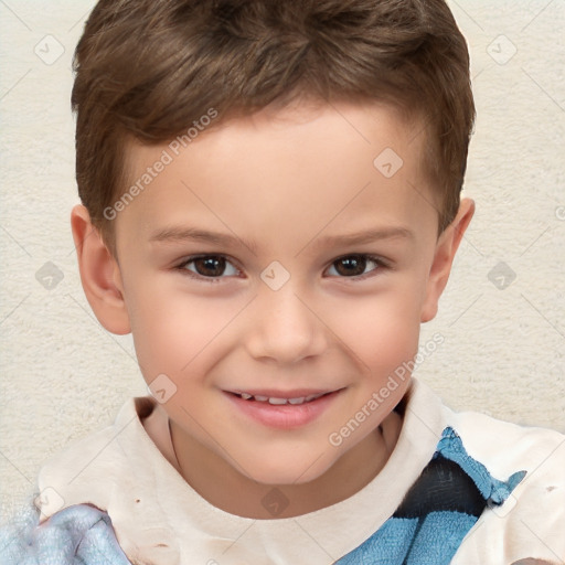 Joyful white child male with short  brown hair and brown eyes