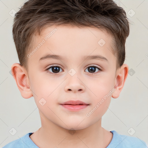 Neutral white child male with short  brown hair and brown eyes