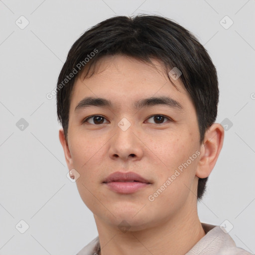 Neutral asian young-adult male with short  brown hair and brown eyes